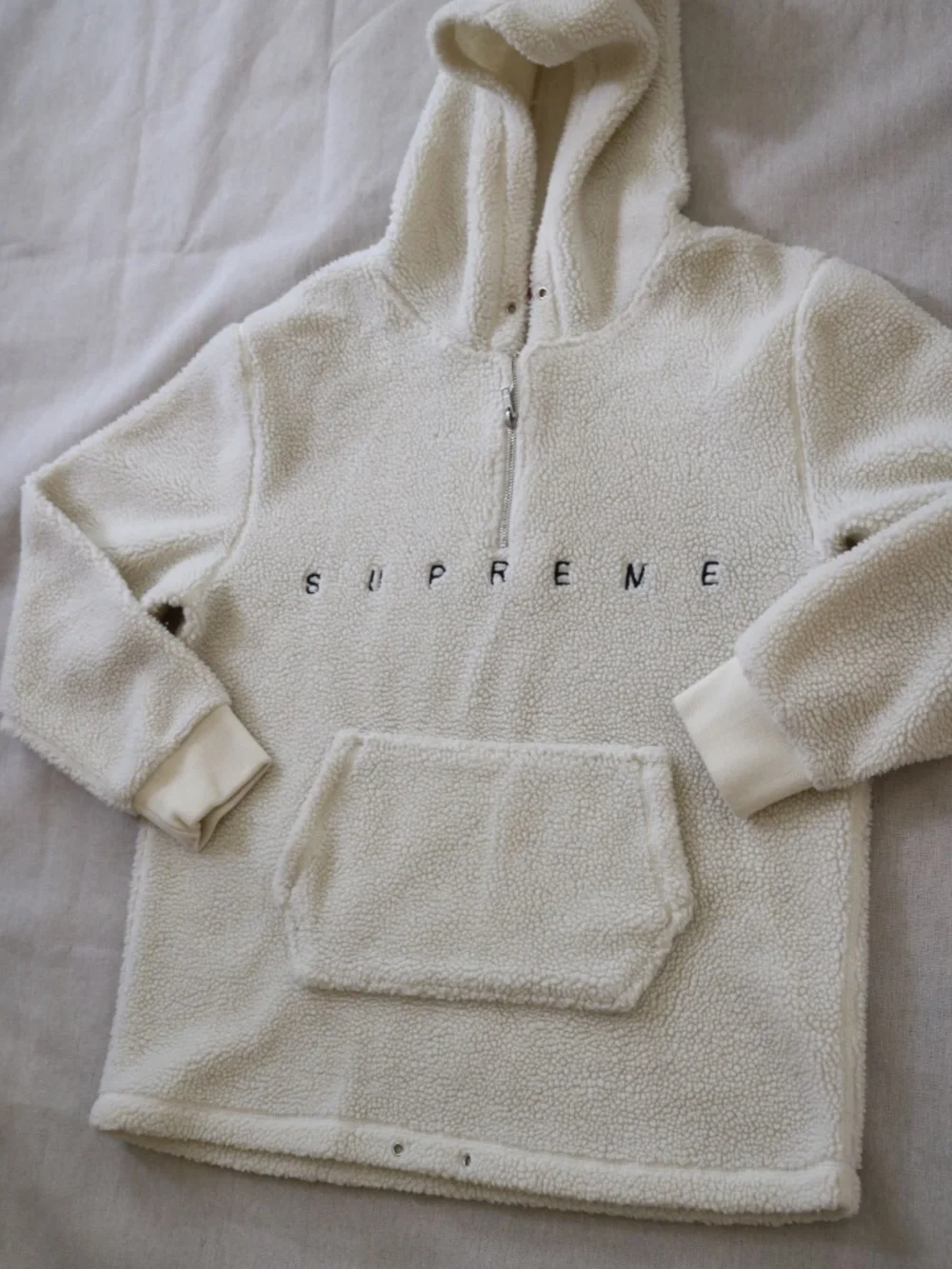 Supreme XL Sherpa Fleece Hoodie Half-Zip Ivory Cream Men's Unisex Pullover